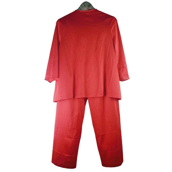 Vintage 70's Vanity Fair TWO Piece Valentine Red High Rise Pajama Pant Set, Sz M - Picture 2 of 9